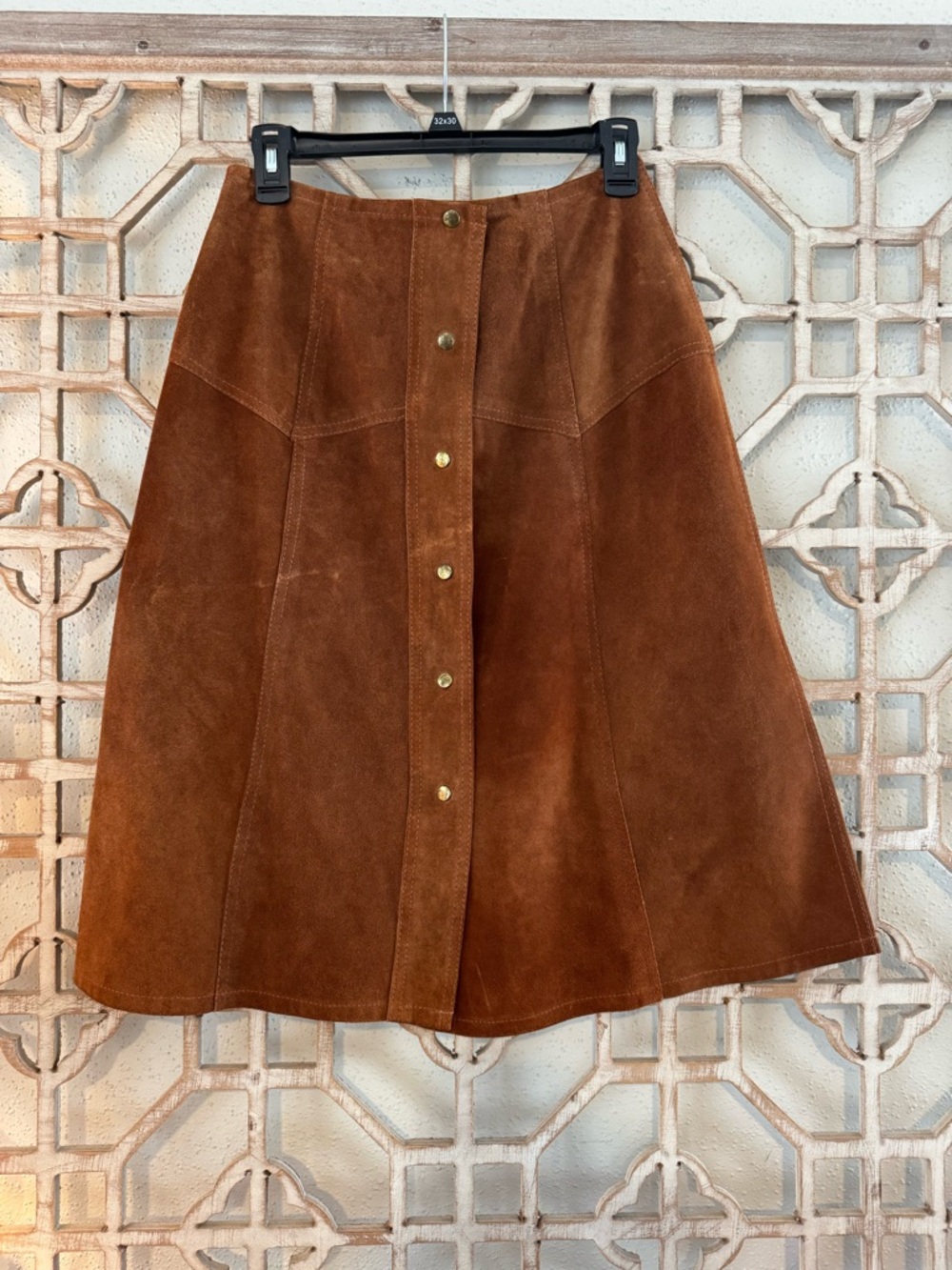 Vintage Button-Front Brown Suede Midi Skirt